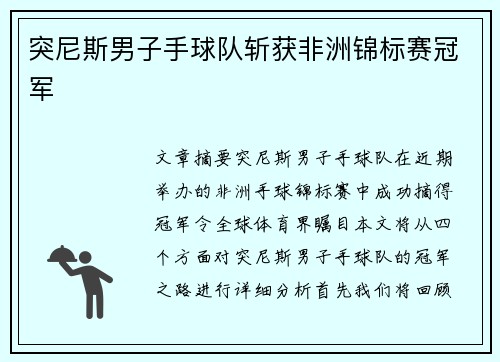 突尼斯男子手球队斩获非洲锦标赛冠军